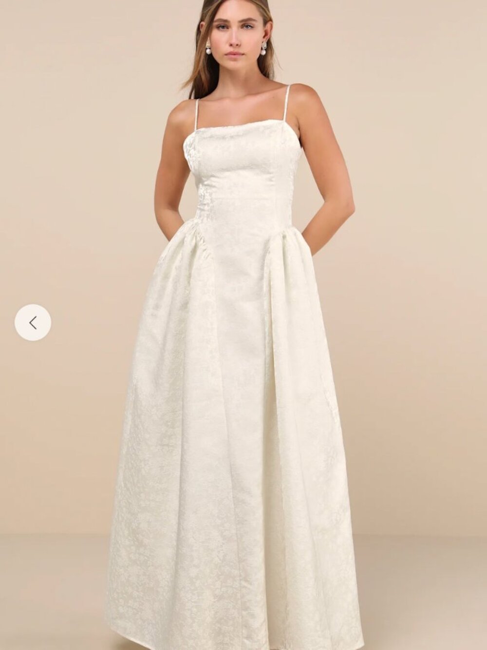 NWT - Lulus Gorgeous Extravagance Floral Jacquard Maxi Dress Ivory Sleeveless M